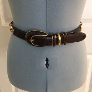 Cale Brown Lizard Belt with Gold Accents M